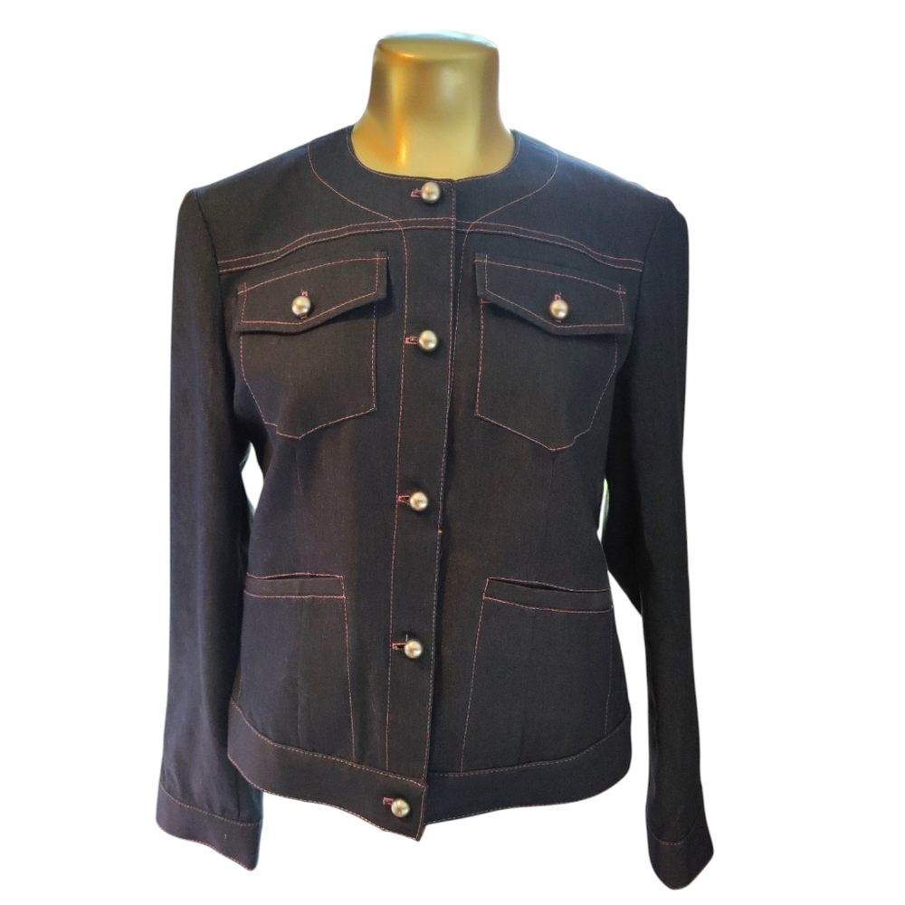 London Fog Women's Dark Denim Jacket With Silver Buttons‎